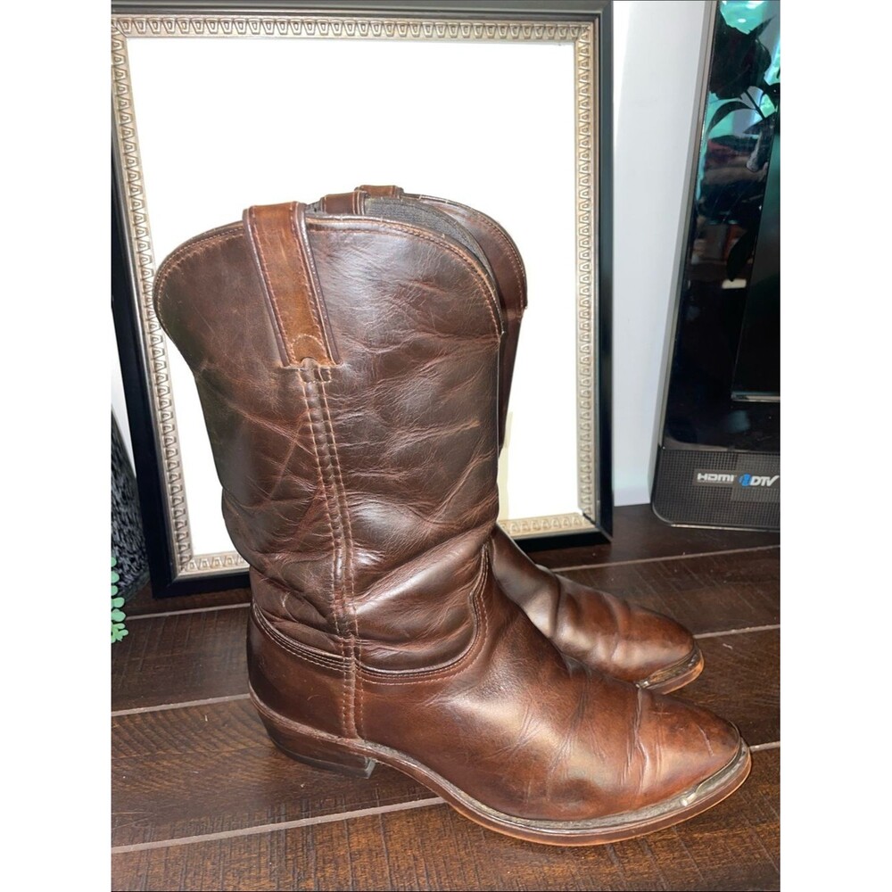 Vintage Durango Apache Leather Metal Rand Roper Slouch Cowboy Boots Size 8D Wide